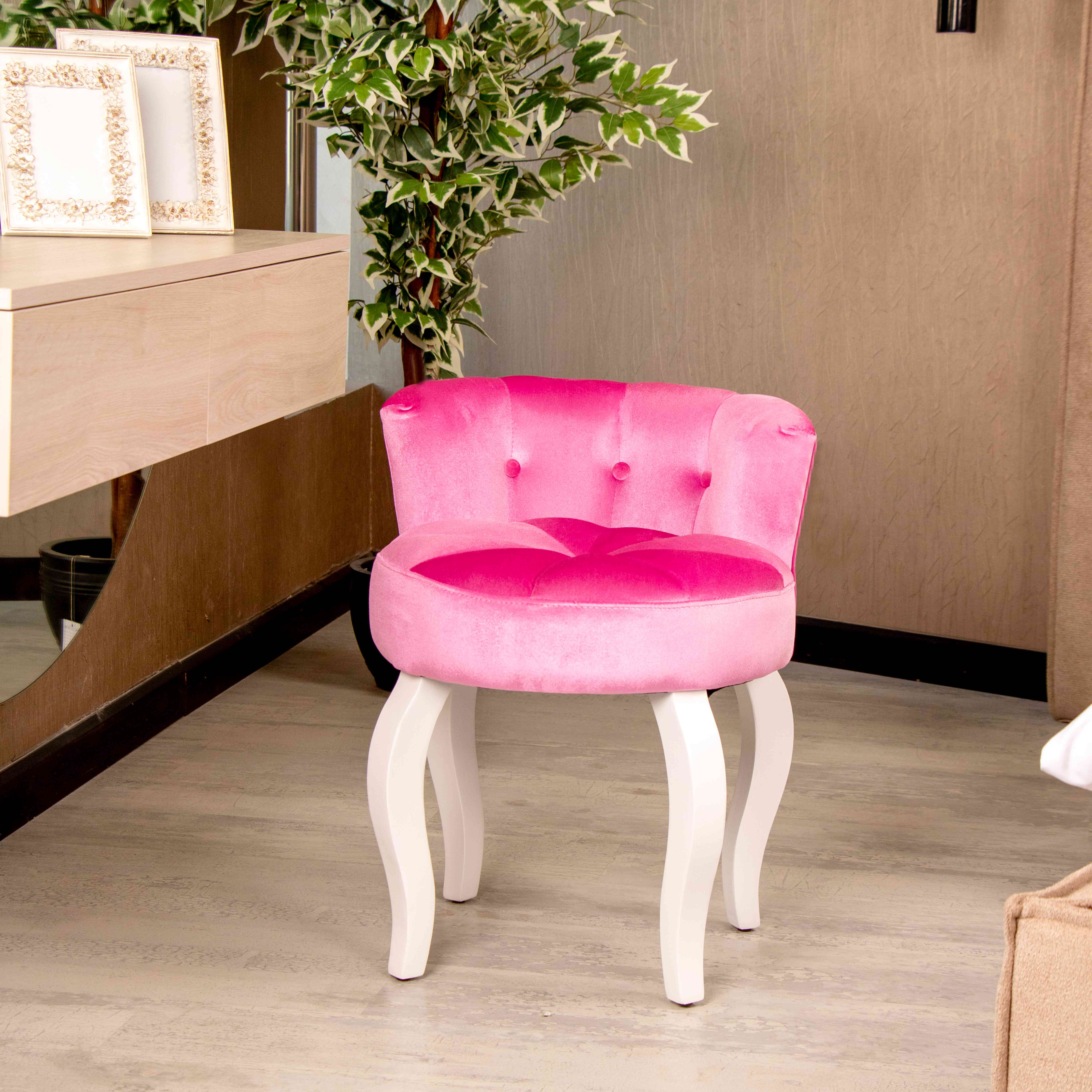 DRESSING CHAIR H02 600-19#PINK, WHT LEG