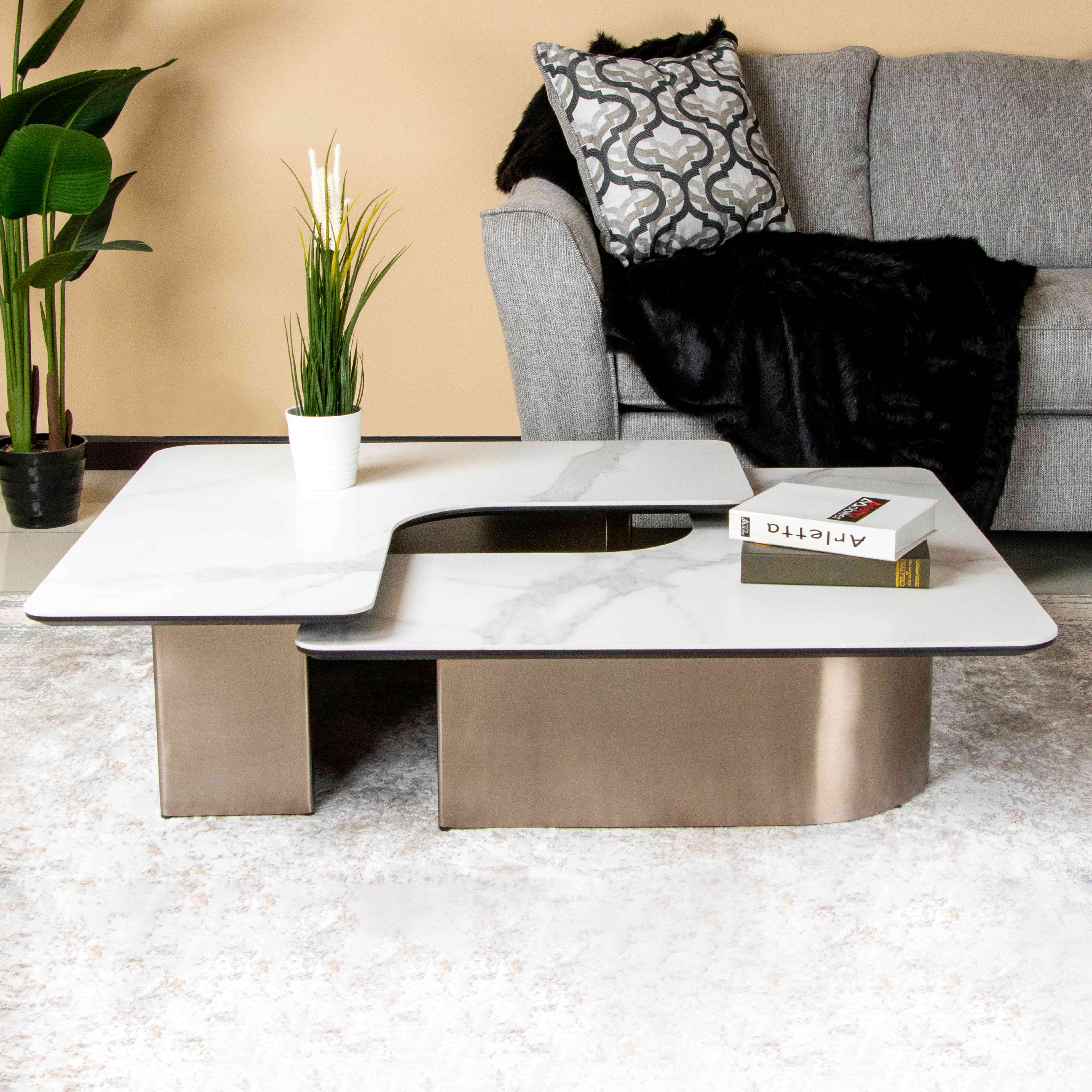 CJ943B COFFEE TABLE WHITE & GOLD