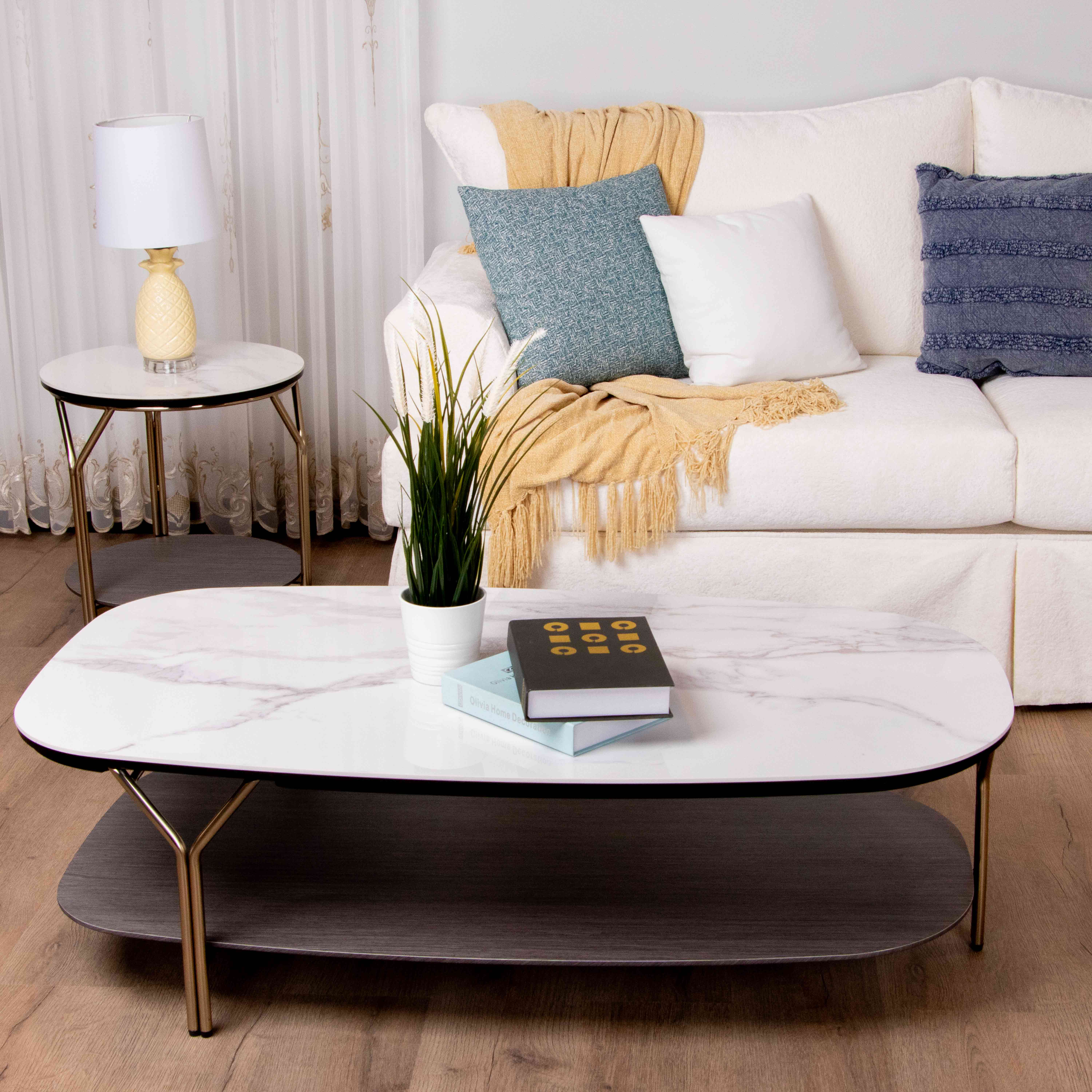 CJ910A COFFEE TABLE WHITE,GREY & GOLD