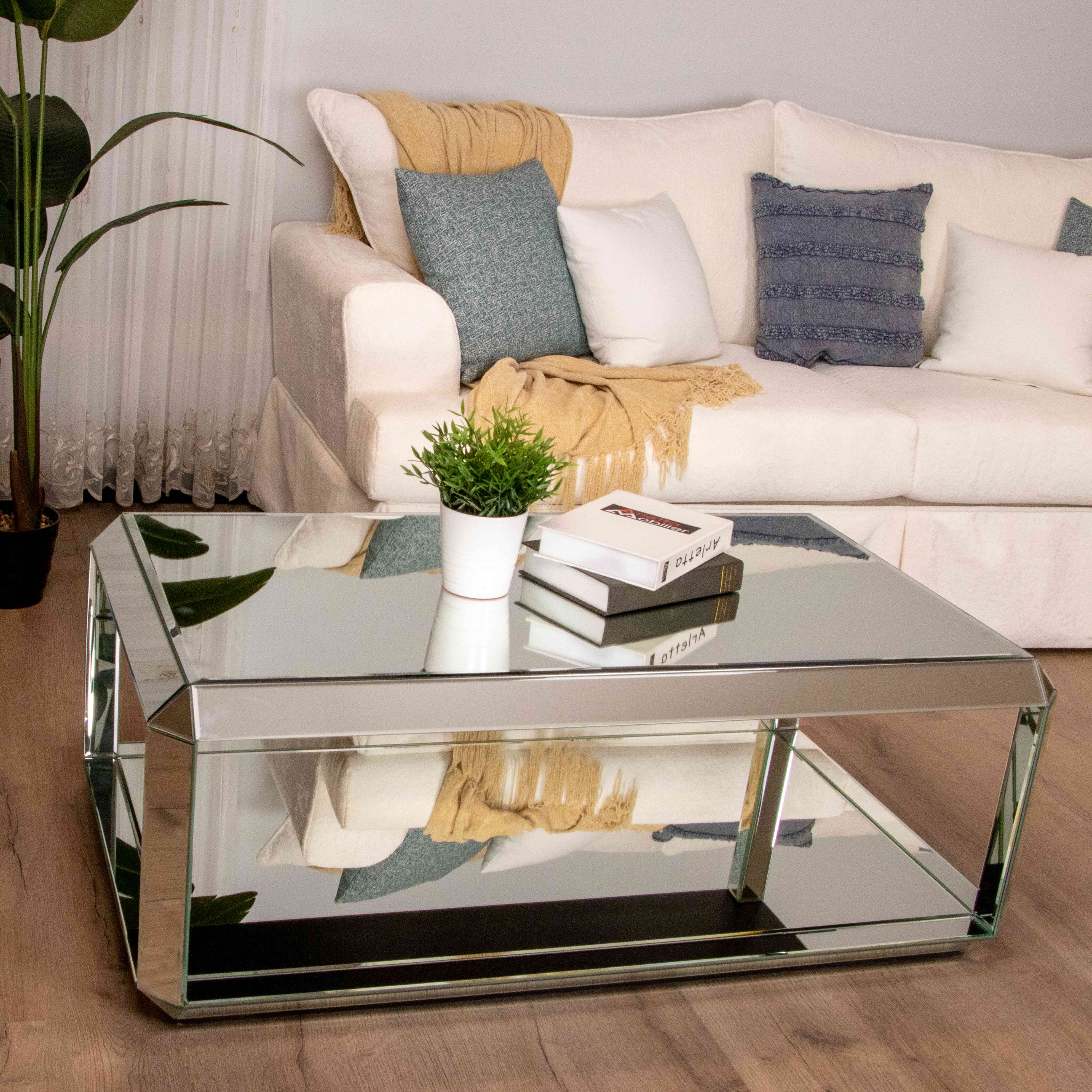 20RJ170-1207045 COFFEE TABLE SILVER AND MIRROR