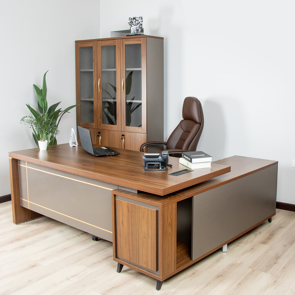 83D2206 EXE DESK W/MO DRW WALNUT+GREY