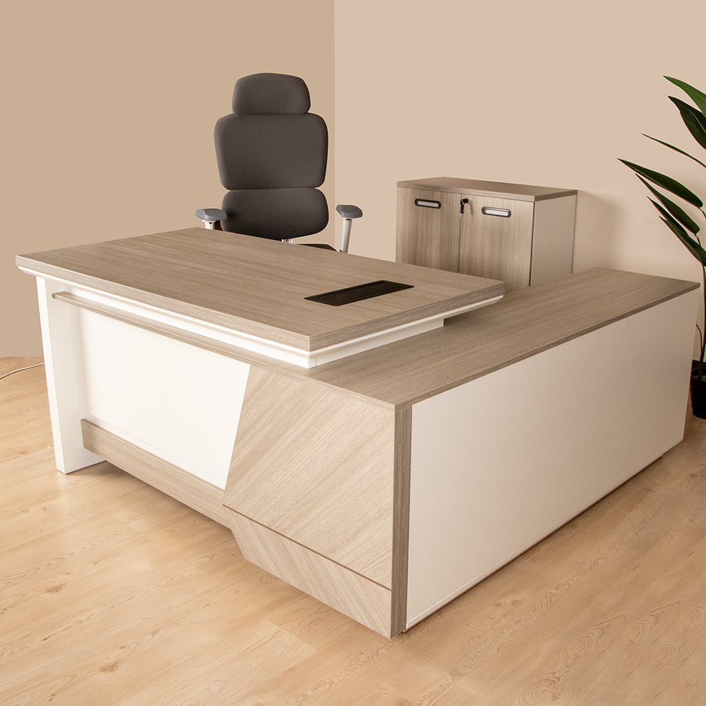 MZA04-1616L EXE. DESK TEAK 22+WHITE 160X165X75