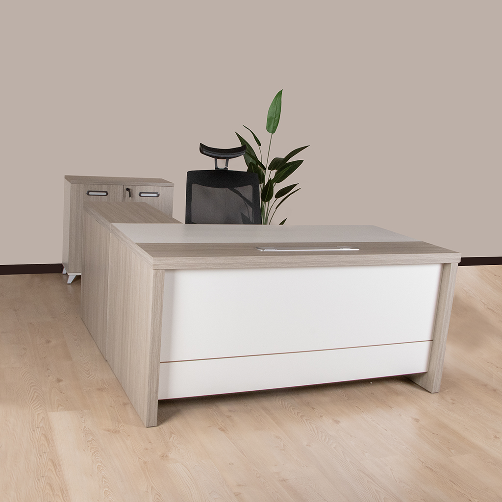 MZA07-1616 EXE. DESK TEAK 22+WHITE 160X160X75