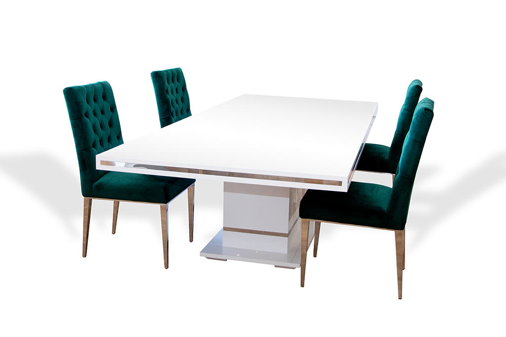 DINING TABLE 2215 W1200XL2800XH770 MM-W-WHITE GLOSSY-SILVER