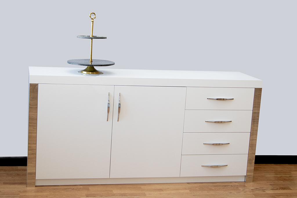 BUFFET TABLE 2018   L1800XW460XH840MM W-WHITE GLOSSY-SSLVR