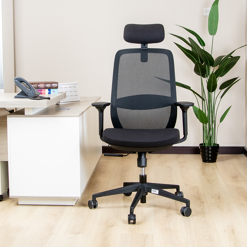 OL-02BHS OFFICE CHAIR COL MD 01 BLACKMESH WITH SEAT FE18 BLACK FABRIC