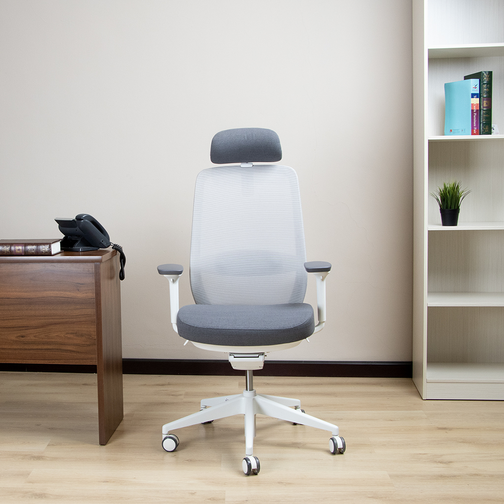 OL-02AHSW  H/B CHAIR COL WHITE MESH WITH SEAT FE16D/GREY FAB