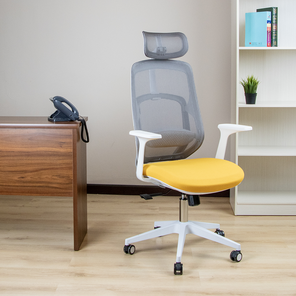 Z-E2306H HIGH BACK CHAIR YELLOW+GRAY MESH HY2068-02+SEAT HY-2014 YELLOW