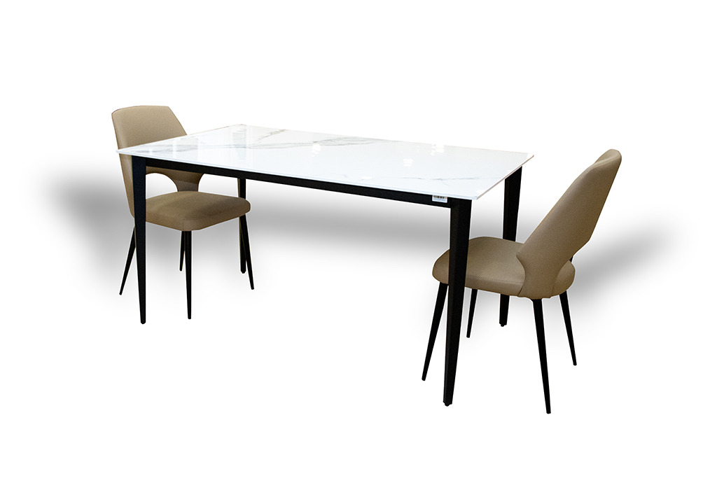 D1469  DINI TABLE  TOP SINTERED STONEWITHBLACK LEG(147 cm X 90cm X 75cm)