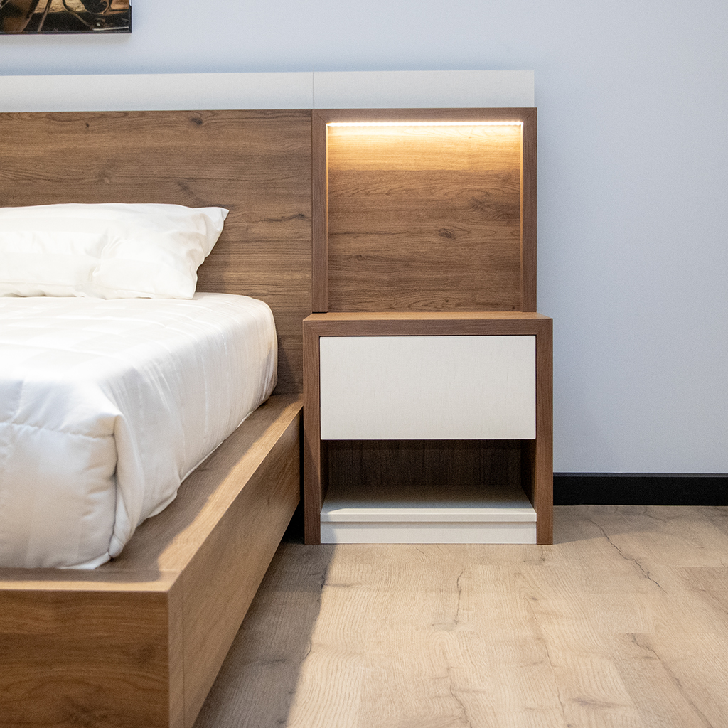 BED SIDE TABLE 2480 -W550XH500XD450 MM HMP M6901-LIGHT CREAM LINEN+OLD OAK ATLAS
