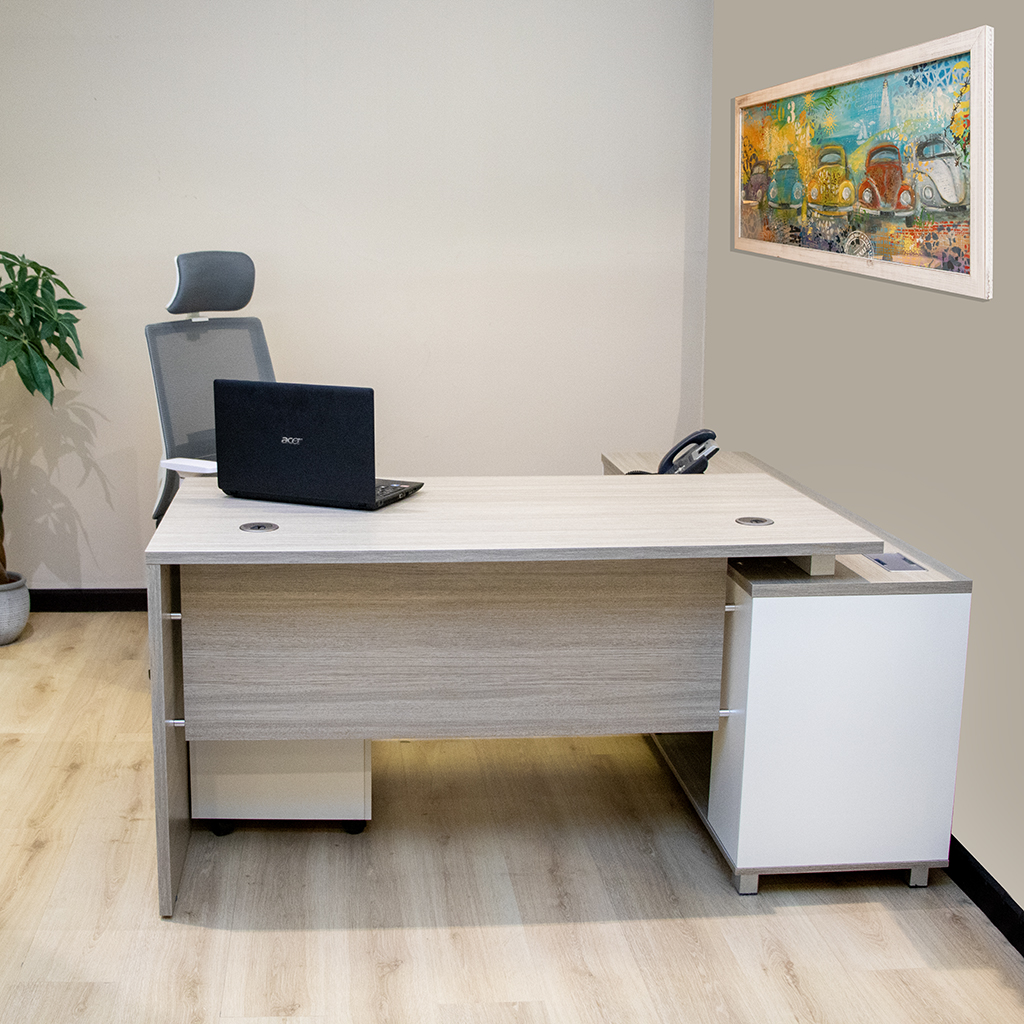 RD0507-1600L EXE. DESK TEAK 22+WHITE 160X160X75