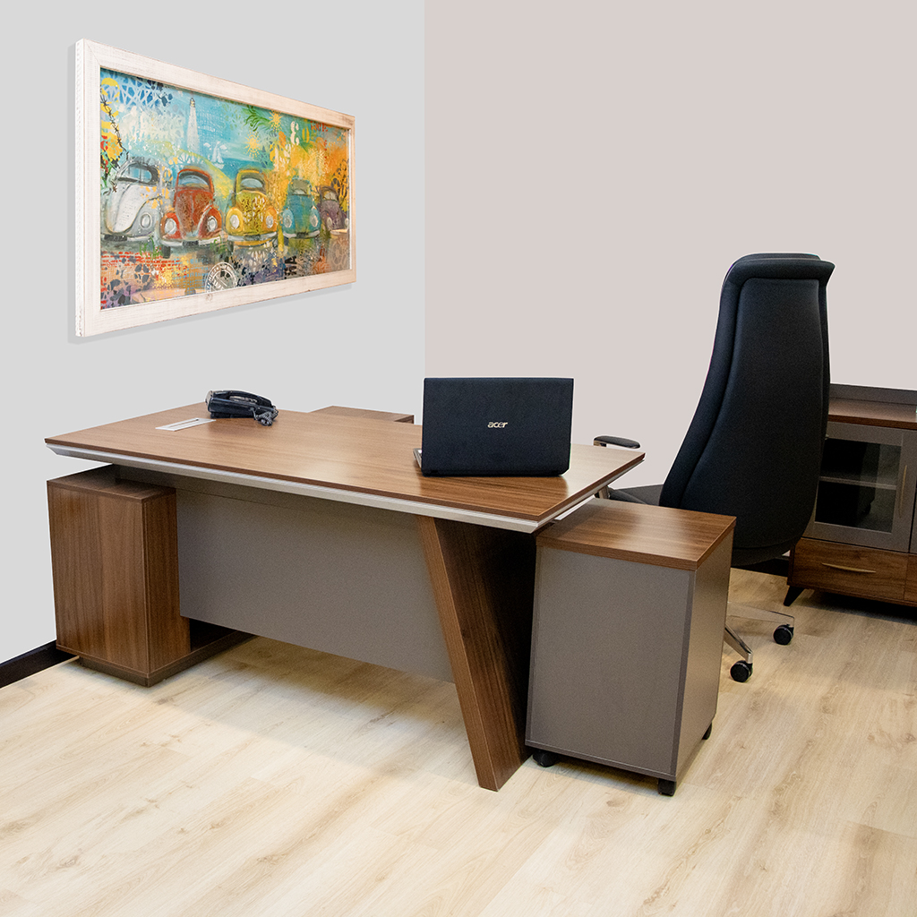 28D1608R EXECUTIVE DESK WALNUT+GREY LEFT SIDE