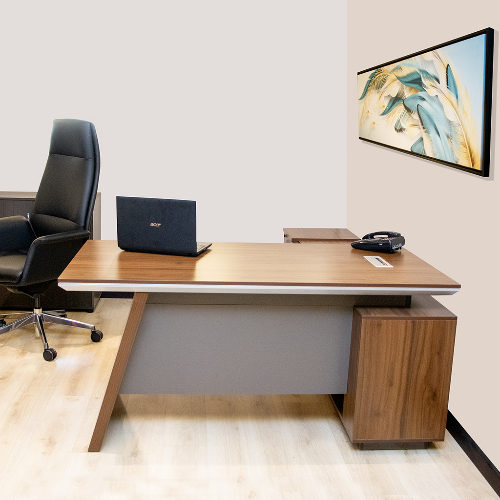 28D1608L EXECUTIVE DESK WALNUT+GREY RIGHT SIDE