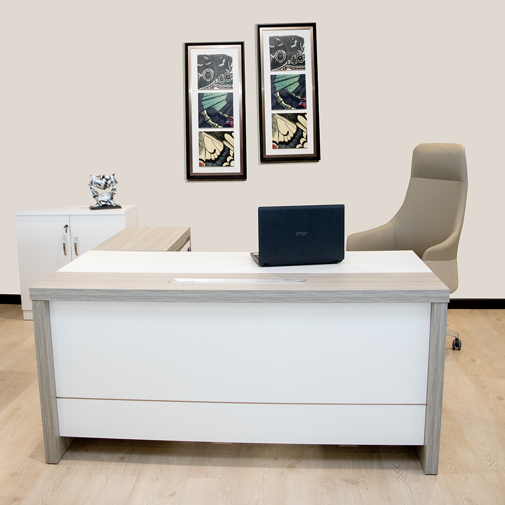 MZA07-1816 EXE. DESK TEAK 22+WHITE 180X160X75