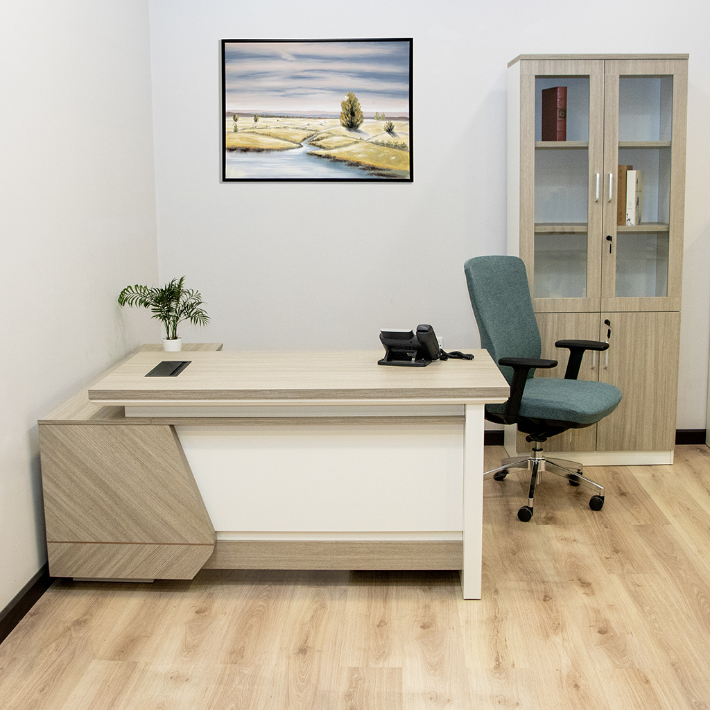 MZA04-1616R EXE. DESK TEAK 22+WHITE 160X165X75