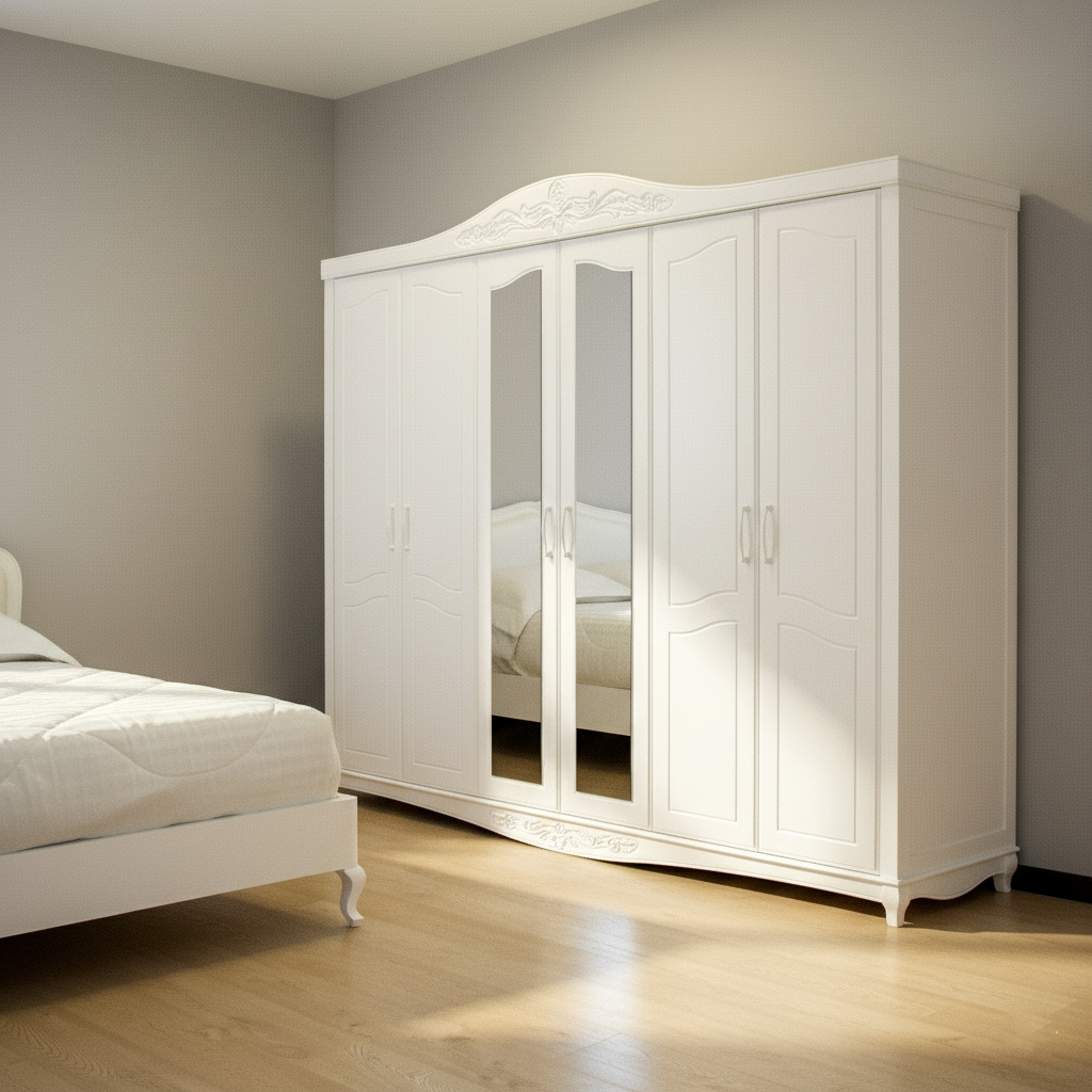 CHARLOTTE WARDROBE 6 DOOR W2850XH2200XD600 MM WHITE PAINT