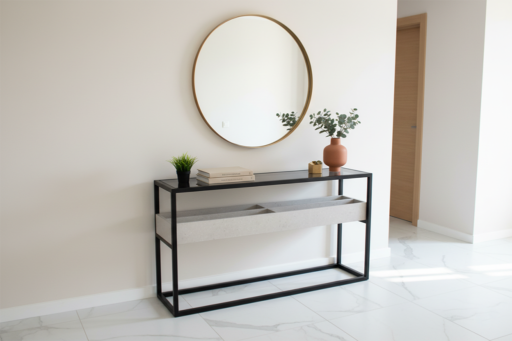 CONSOLE TABLE 2409 W1400XH750XD350 MM GRAVITY ARENA MOVA GRAY GLASS BLACK LEG