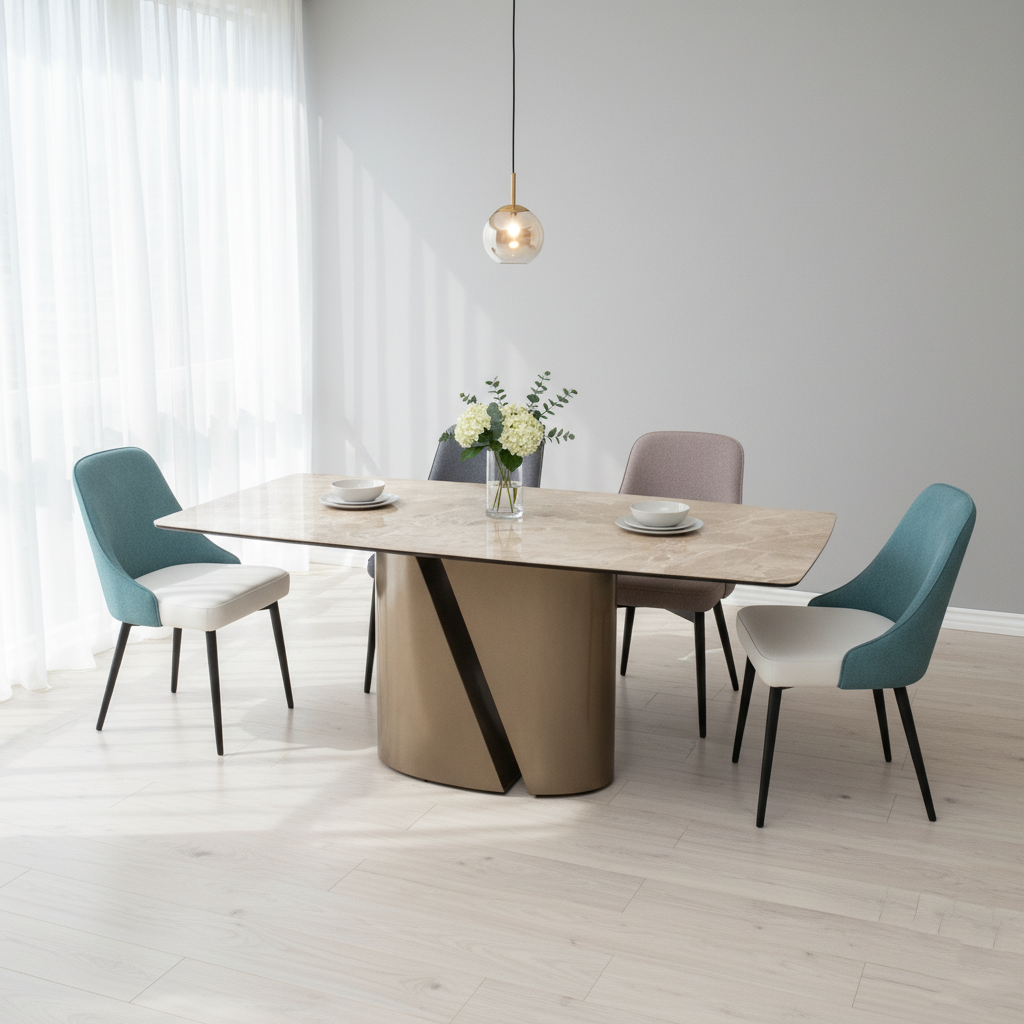 CT941 DINNING TABLE L/GREY & GOLD