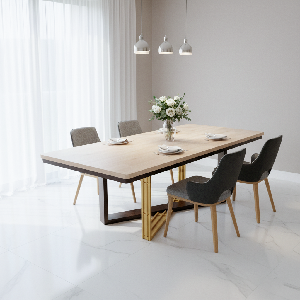 DINING TABLE 2407 W2800XL1200XH770MM GOLD+ NAVIA NATURAL BlUES
