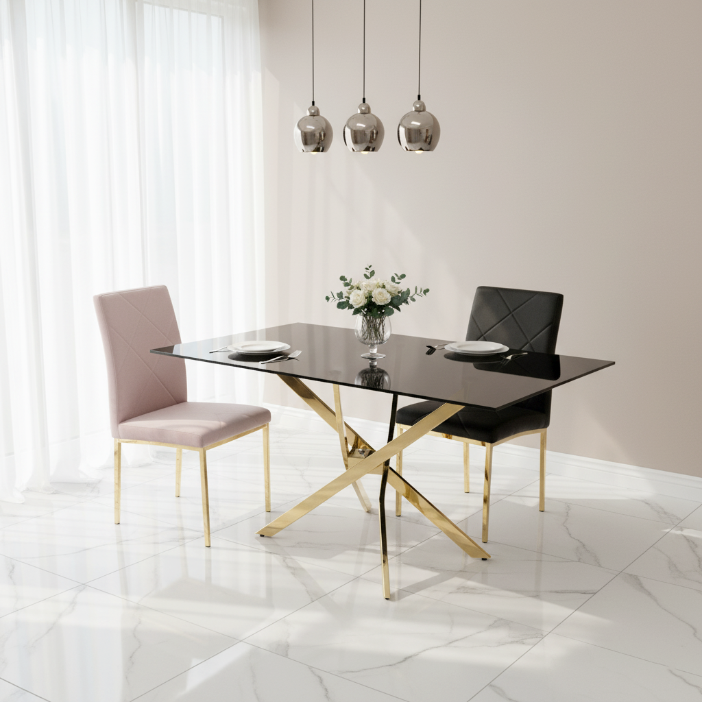 A2035L DIN/TABLE 160 GRY TEM/GLSS GL LEG