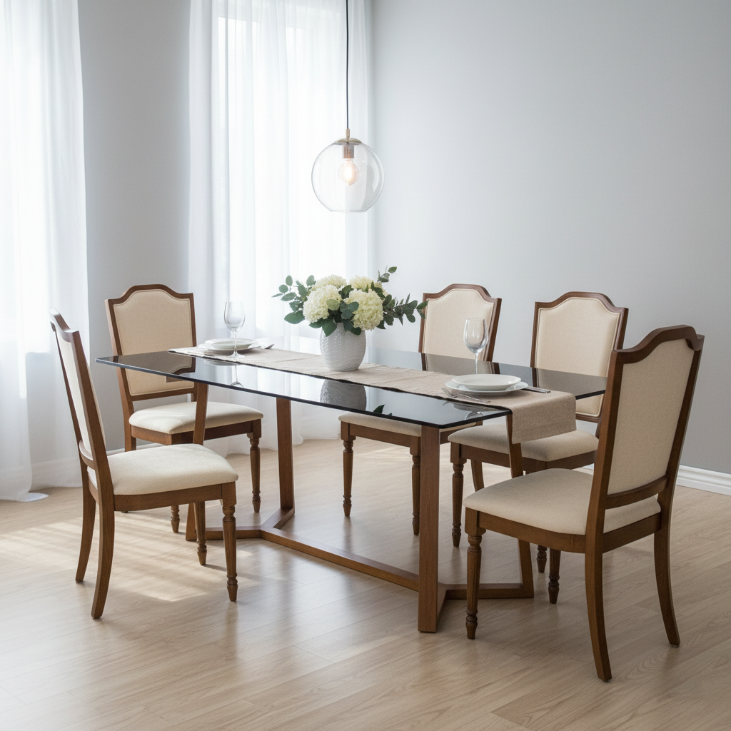 DINING TABLE 2403 L2400 W1200 H770 ANTIQUE WALLNUT BROWN GLASS