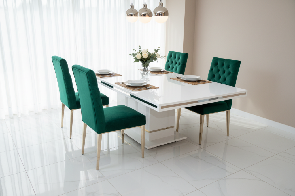 DINING TABLE 2215 W1200XL2800XH770 MM-W-WHITE GLOSSY-SILVER