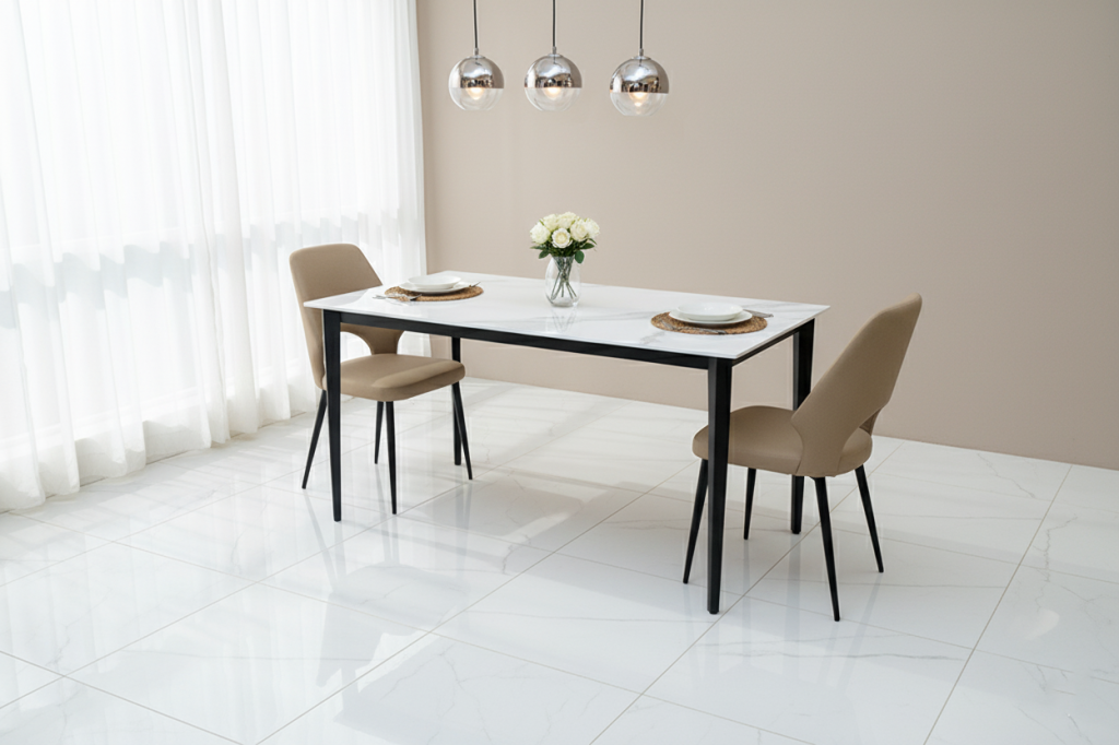 D1469  DINI TABLE  TOP SINTERED STONEWITHBLACK LEG(147 cm X 90cm X 75cm)