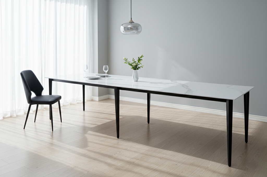 D2937  DINI TABLE  TOP SINTERED STONEWITHBLACK LEG(294 CM X 90CM X 75CM )