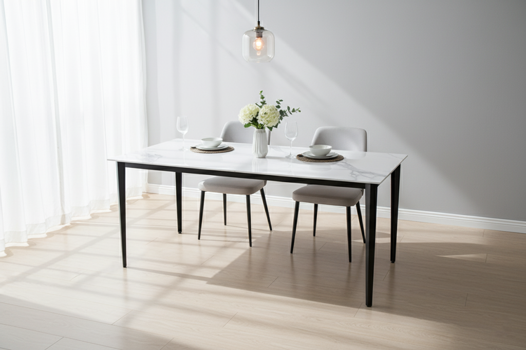 D1995  DINI TABLE  TOP SINTERED STONEWITHBLACK LEG(200cm X 90cm X 75cm)