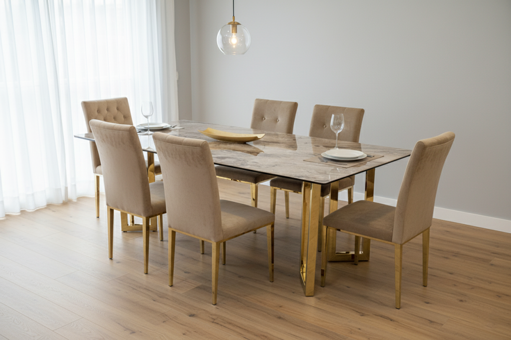 A2378G DINING TABLE TOP SINTERED STONE WITH LEG GOLD
