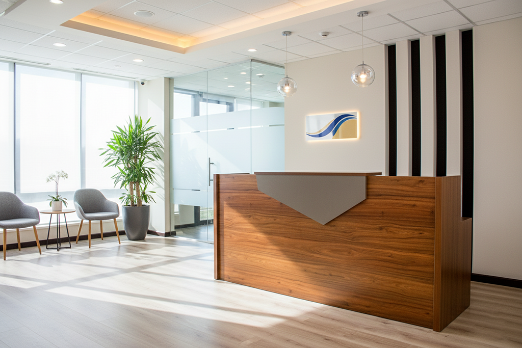 19R2401 RECEPTION TABLE WALNUT+GREY