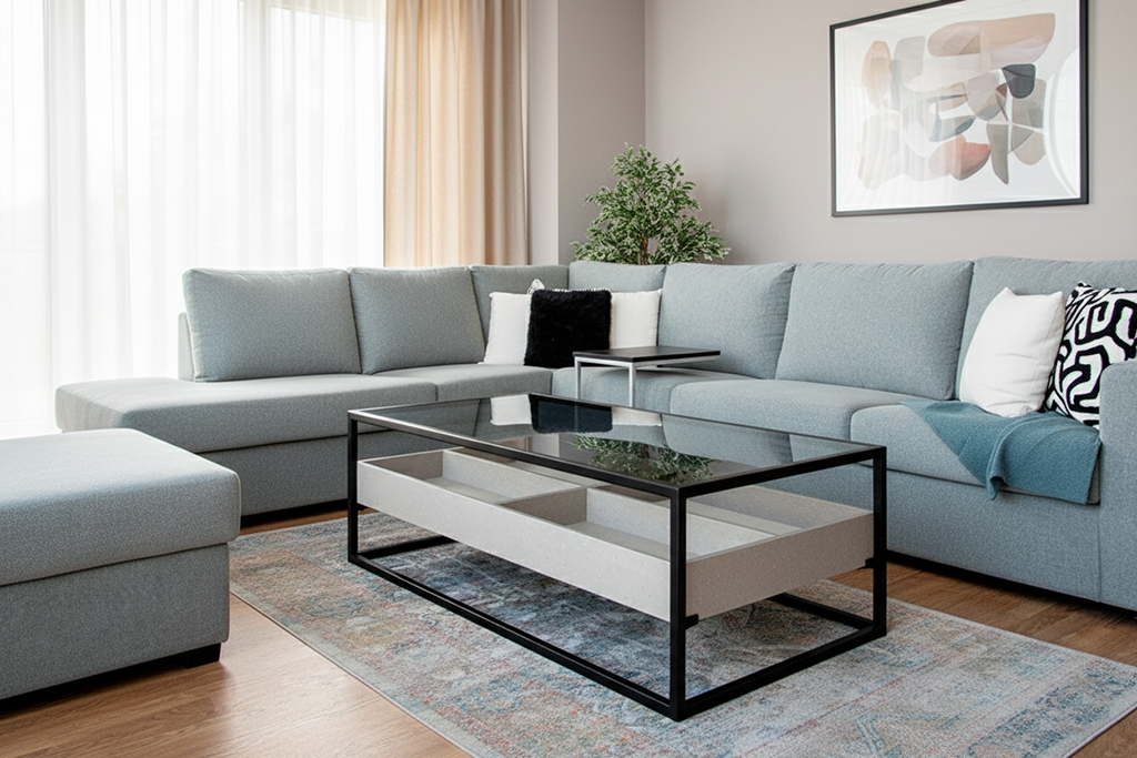 COFFEE TABLE 2409 L1400XH450XD800 MM GRAVITY ARENA MOVA GRAY GLASS BLACK LEG