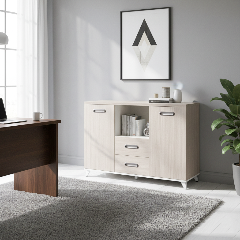 MAB07-1208 LOW CABINET 2 DOOR W/2 DRAWER TEAK 22+WHITE