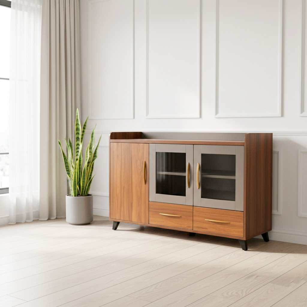 83E3012 TEA CABINET WALNUT+GREY