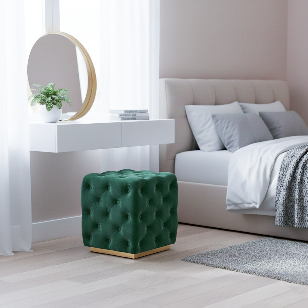51005 OTTOMAN NF073-42 GREEN/GOLD BASE