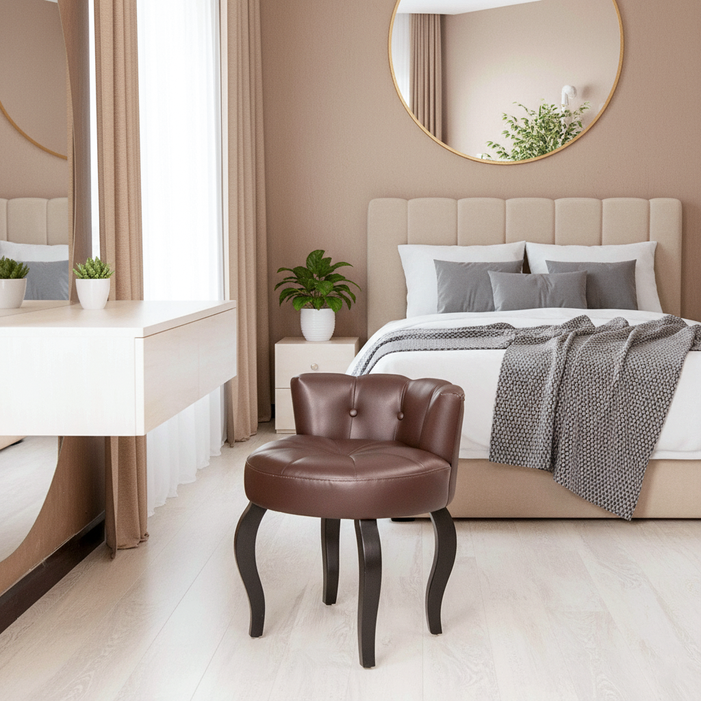 DRESSING CHAIR H02 BROWN PU, BLACK  LEGS