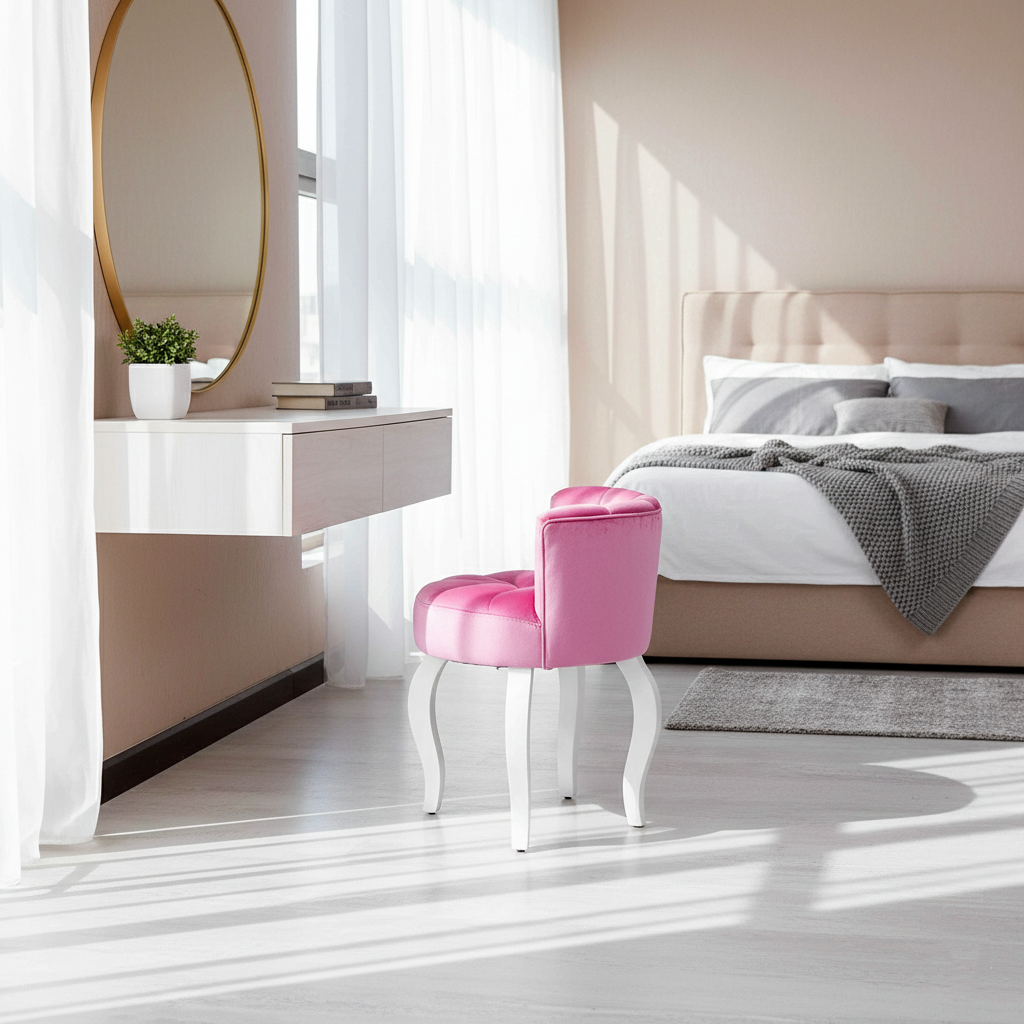 DRESSING CHAIR H02 600-19#PINK, WHT LEG