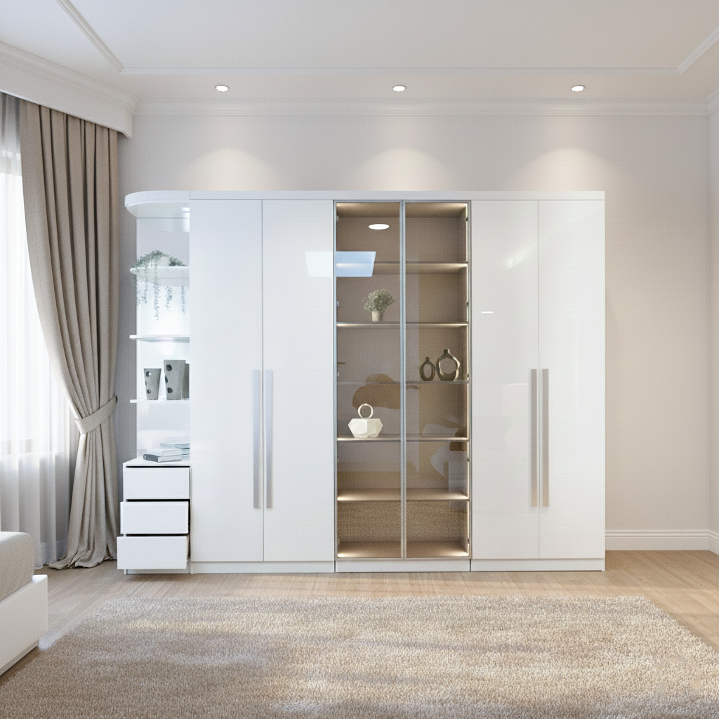 WARDROBE 1600  L3850 H2774 D600 MM WHITE GLOSSY + KOTON VIZON KMS