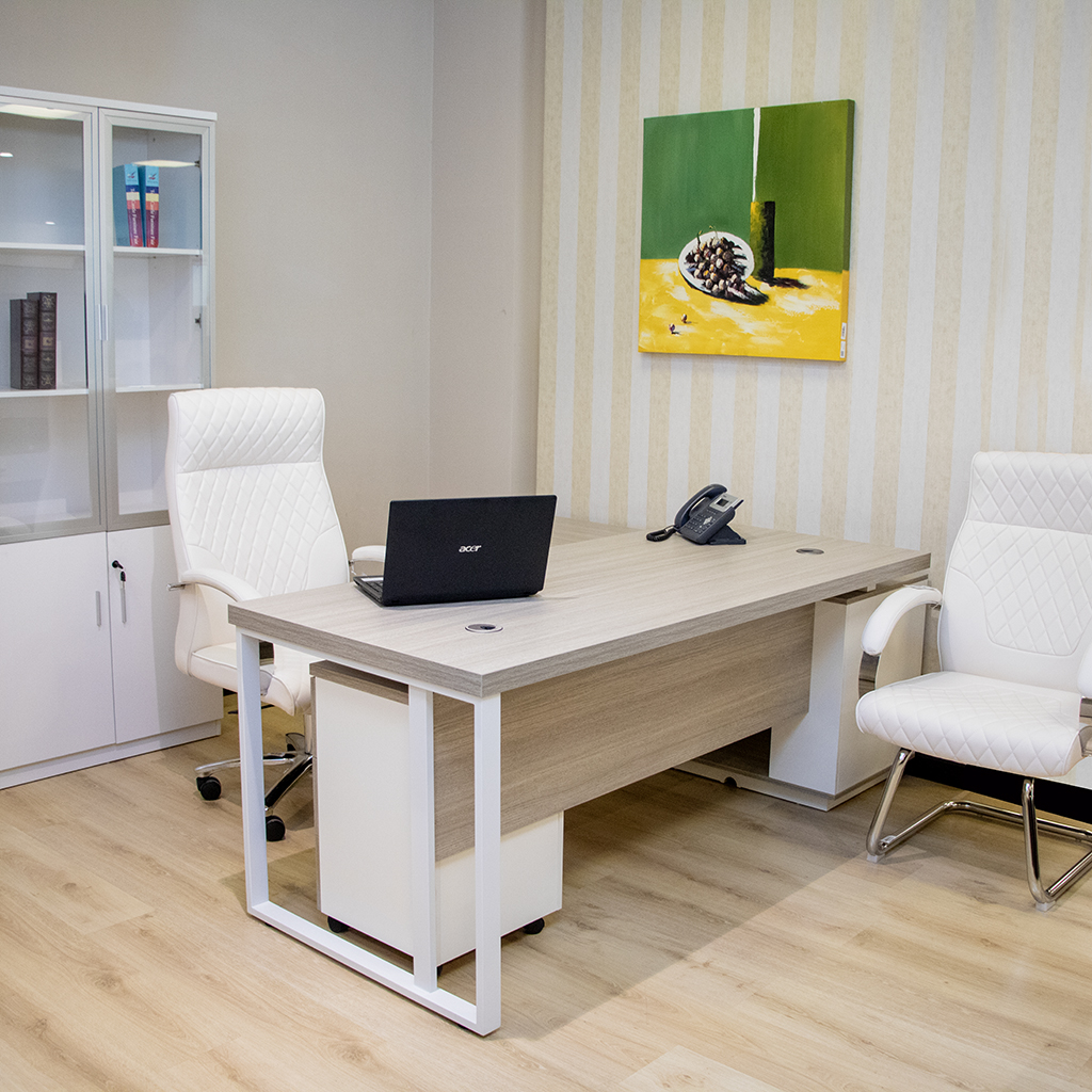 RD0511-2000L EXE. DESK TEAK 22+WHITE 200X170X75