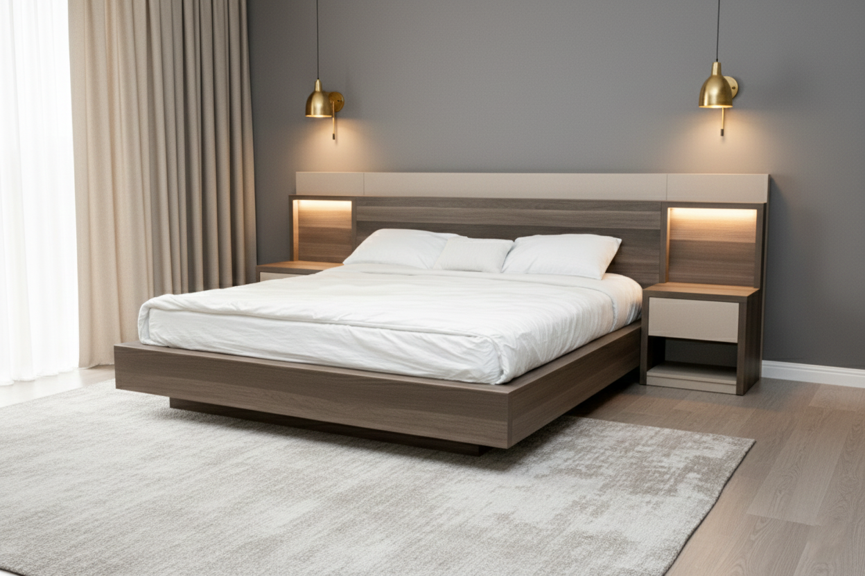 BED2480 W1800XL2000XH1050 MM-DARA-WT612 +LINYI 8248-5 WITH  BED SIDE TABLE