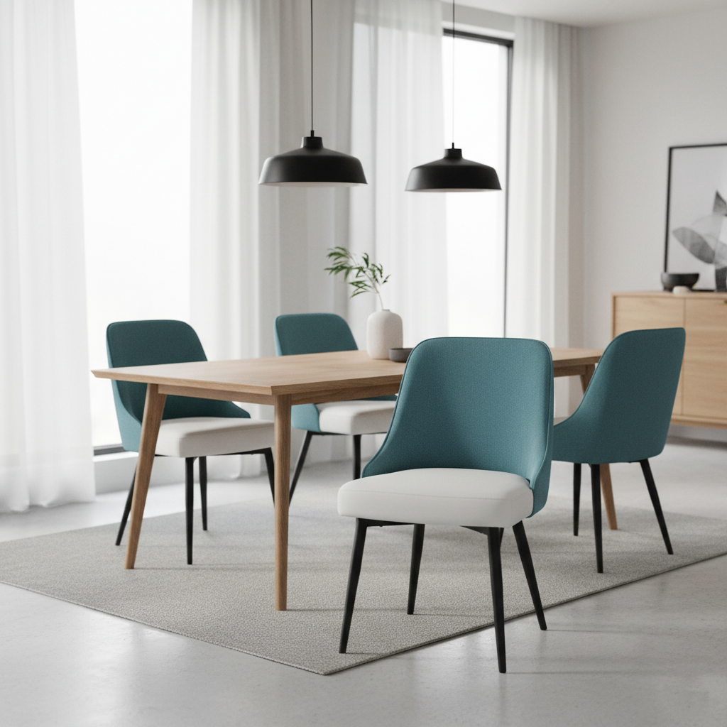 B2187 Dining Chair Front: linen with white color#SH868-1 + Back: linen with green color#SH868-26 + iron leg in sandy black