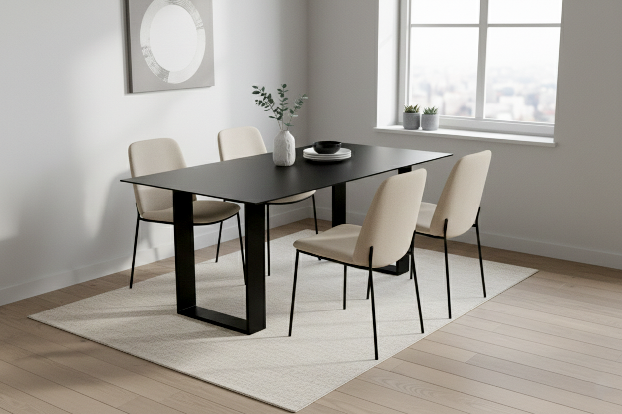 DINING TABLE 2507 L2600 W1250 H75 CLEAR GLASS + MS STEEL BLACK