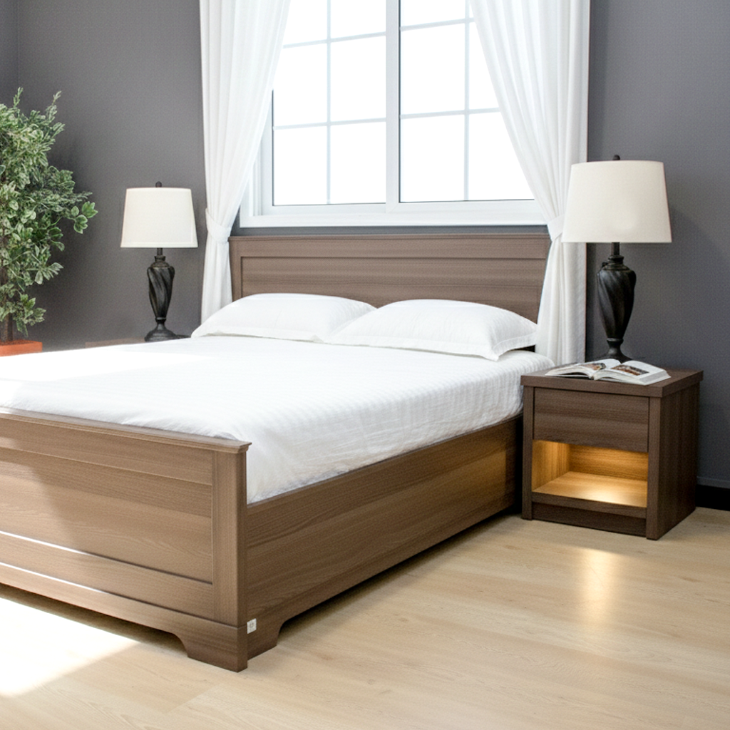 NL-B-NT39A BED SIDE TABLE WITH MDF MELAMINE FINISH WITH 1 DRAWER SIZE 50X50CM WALNUT