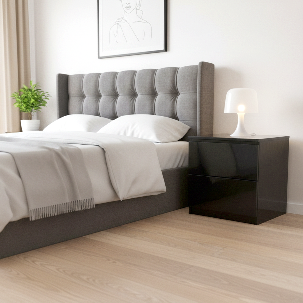 BED SIDE TABLE 2210 W600XH500XD500 MM WHITE GLOSSY