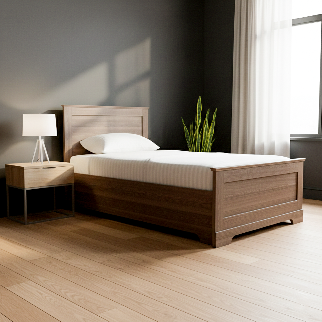 NL-B-3910 OFFICER BED WITH MDF MELAMINE FINISH SIZE100X200CM WALNUT