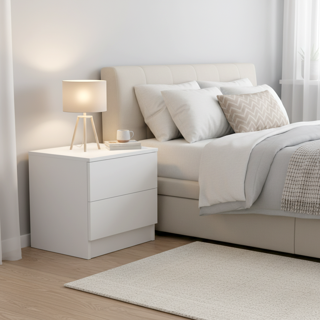 BED SIDE TABLE 2209  W500XH500XD450 MM WHITE GLOSSY