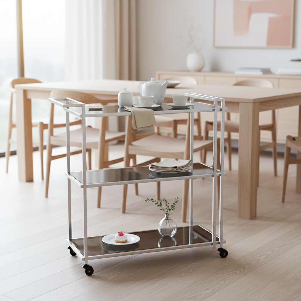 TEA TROLLY 2511 W400XL1000XH900MM MS STELL SILVER GRAY GLASS