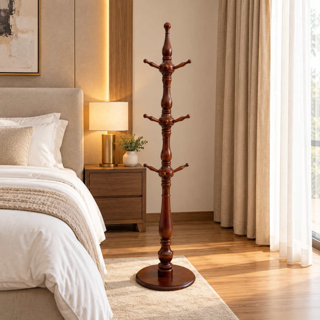 206 COAT HANGER RUBBER WOOD -LIGHT WALNUT